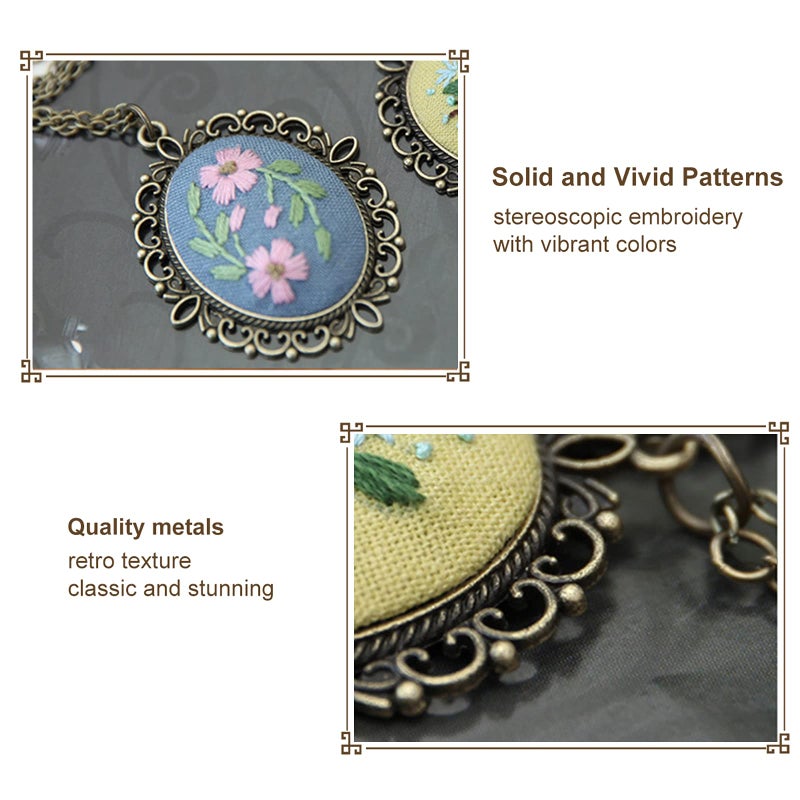 ZOCONE 4 Packs Embroidery Necklace Kits, Embroidery Pendant Kit Mini Cross Stitch Kit with Hoop, Necklace, Pendant, Stamped Pattern Cloth, Instructions, etc. Embroidery Kits for Adults - Image 5